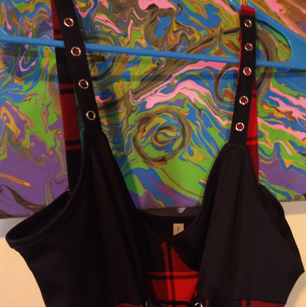 BLACK AND RED GOTHIC PLAID DRESS